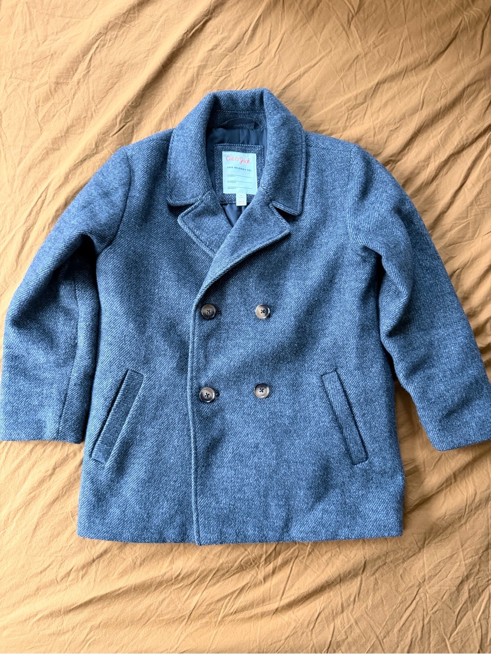 Kids grey Wool-Blend Double-Breasted Peacoat